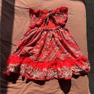 Red Paisley Mini Dress with Bandeau Style Top